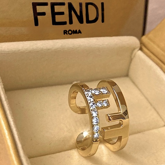Gold Fendi FF Logo Cuff Cocktail Ring. - Picture 4 of 12